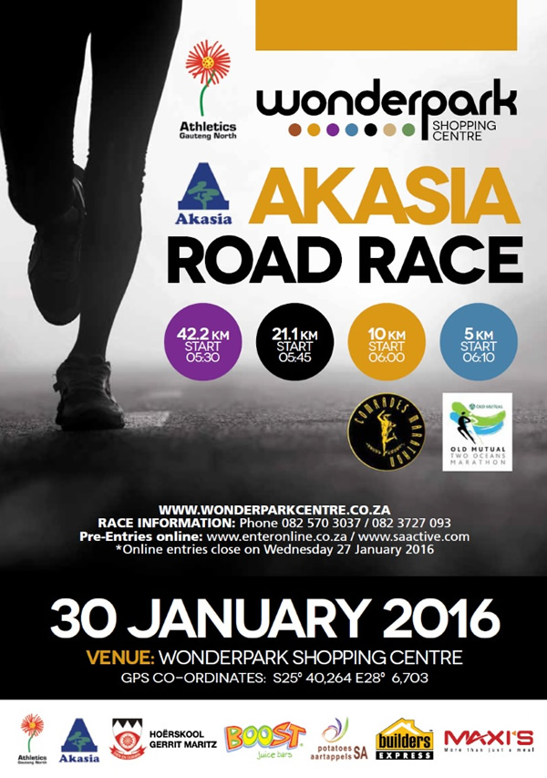 Wonderpark Akasia Road Race 42km, 21km, 10km, 5km Run the Race